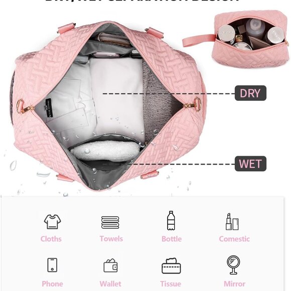 Duffle Bag for Travel, Weekender Bag with Shoe Compartment, Carry On Overnight B - Picture 5 of 6